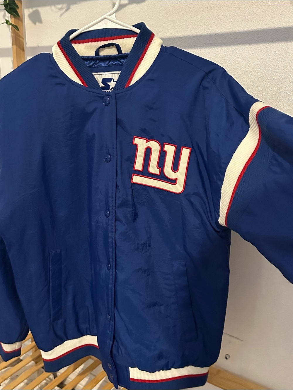 New York Giants Blue Varsity Jacket with Red & White Trim